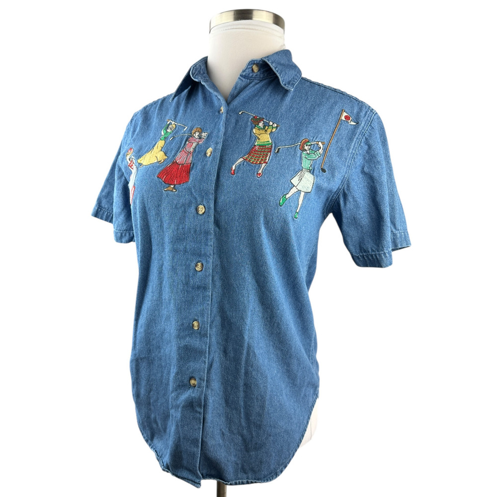 Vintage Golf Cambridge Dry Goods Country Store Denim Shirt Button Front Medium - Picture 3 of 15